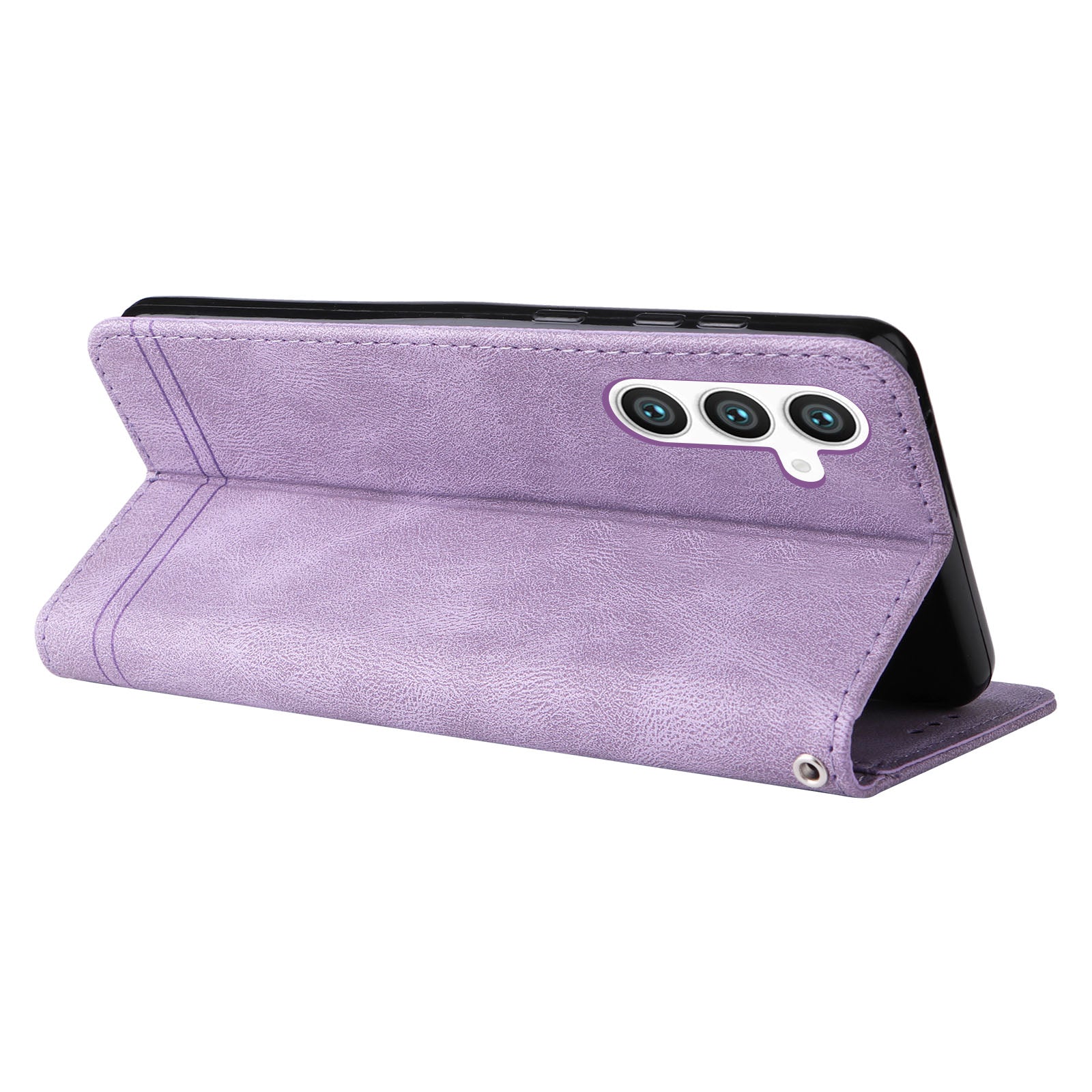 For Samsung Galaxy S23 FE Dustproof Phone Cover Imprinted Lines Stand Wallet Skin-touch PU Leather Case