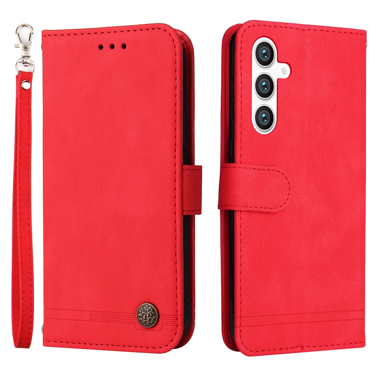 For Samsung Galaxy S23 FE Dustproof Phone Cover Imprinted Lines Stand Wallet Skin-touch PU Leather Case