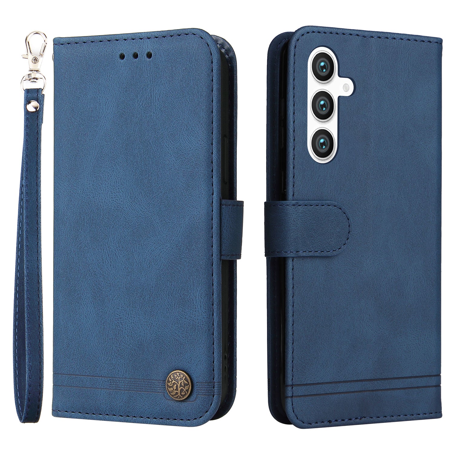 For Samsung Galaxy S23 FE Dustproof Phone Cover Imprinted Lines Stand Wallet Skin-touch PU Leather Case