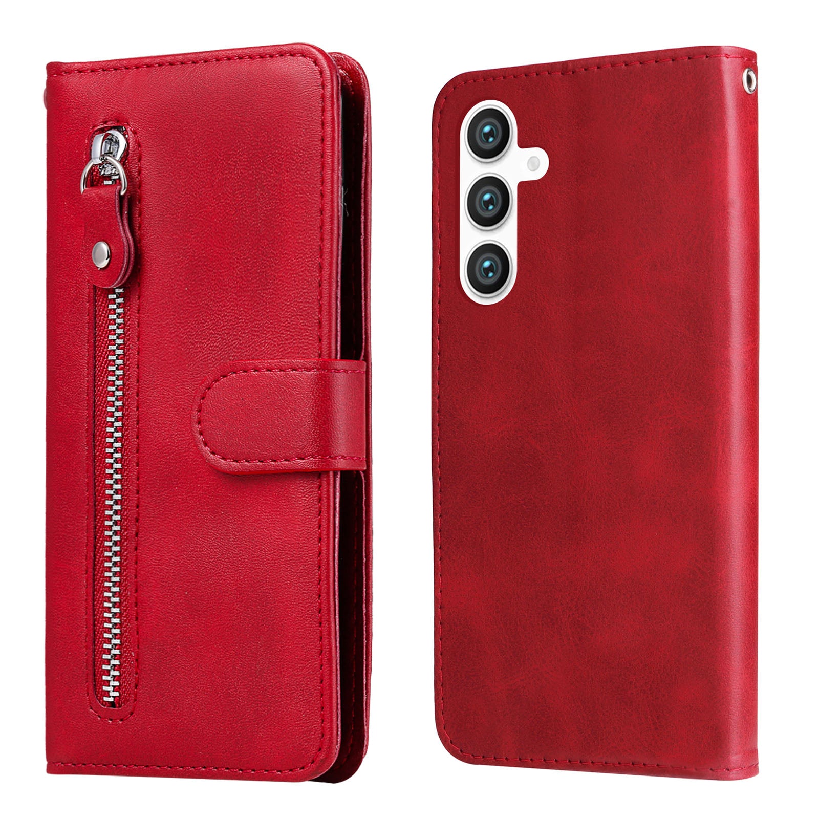 For Samsung Galaxy S23 FE Zipper Pocket Wallet Foldable Stand Anti-Scratch Calf Texture Phone Case Cell Phone Cover