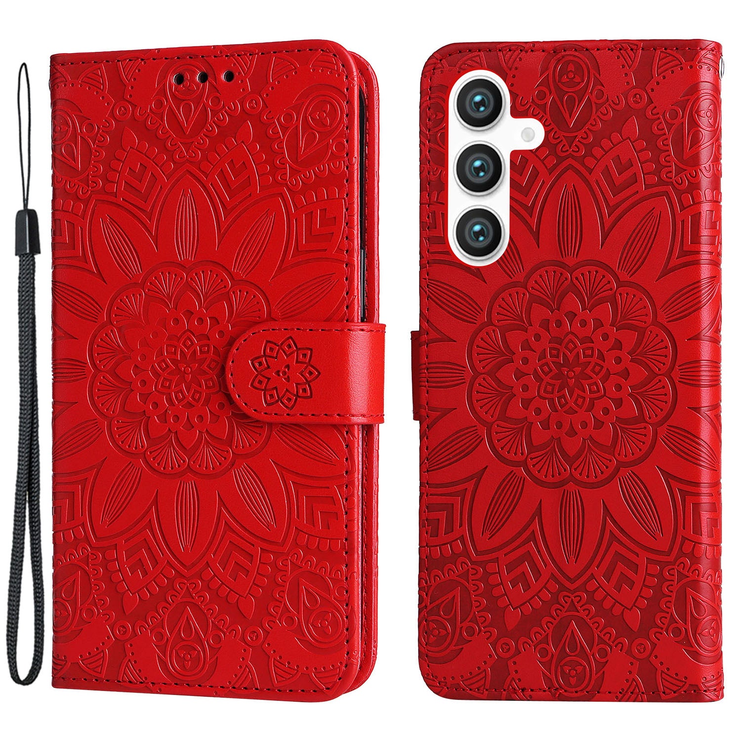 For Samsung Galaxy S23 FE Anti-Scratch Phone Cover PU Leather Shockproof Imprinted Sunflower Wallet Stand Case
