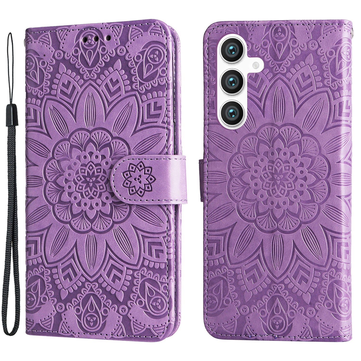 For Samsung Galaxy S23 FE Anti-Scratch Phone Cover PU Leather Shockproof Imprinted Sunflower Wallet Stand Case