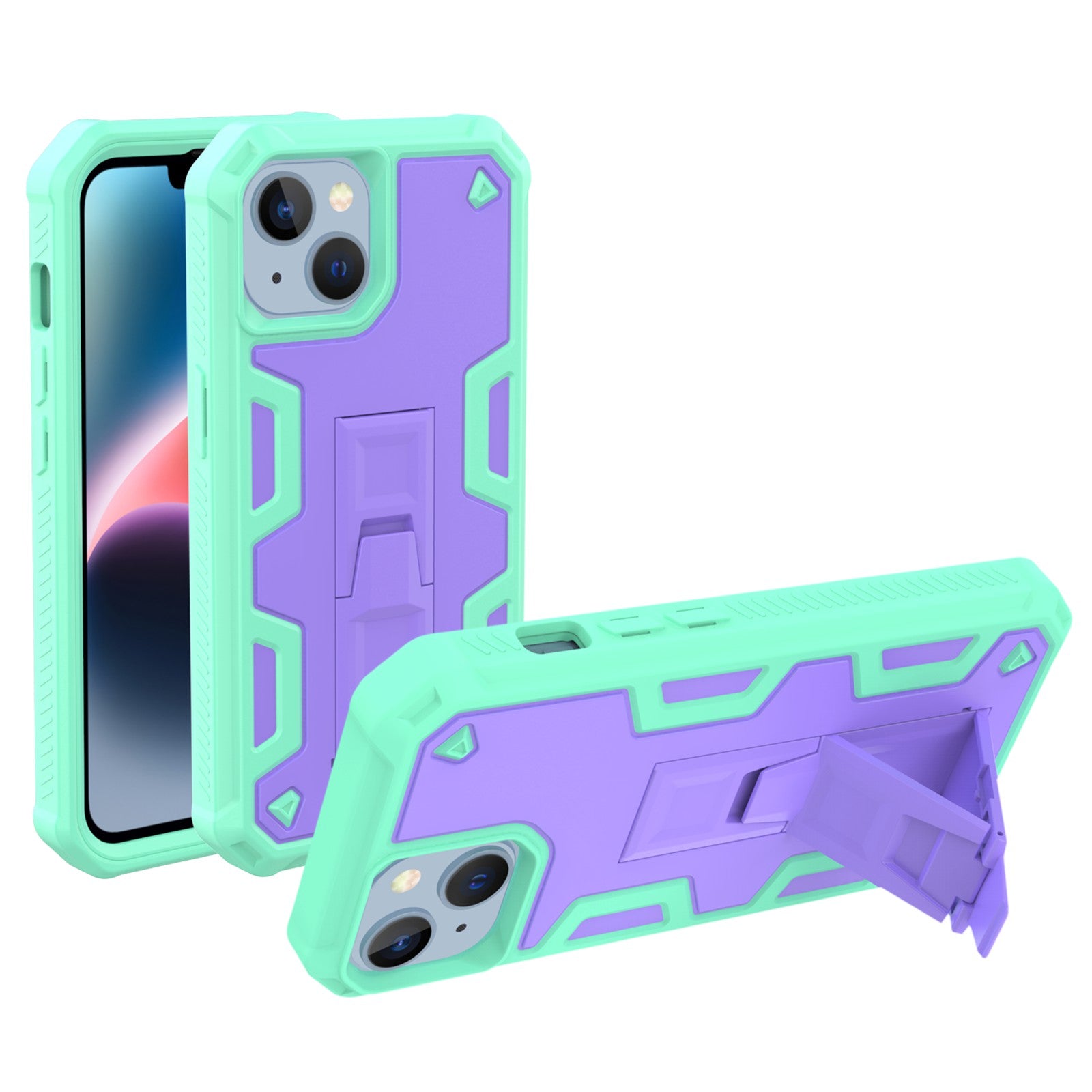 For iPhone 14 TPU PC Phone Case Reinforced Corners Hidden Kickstand Back Cover