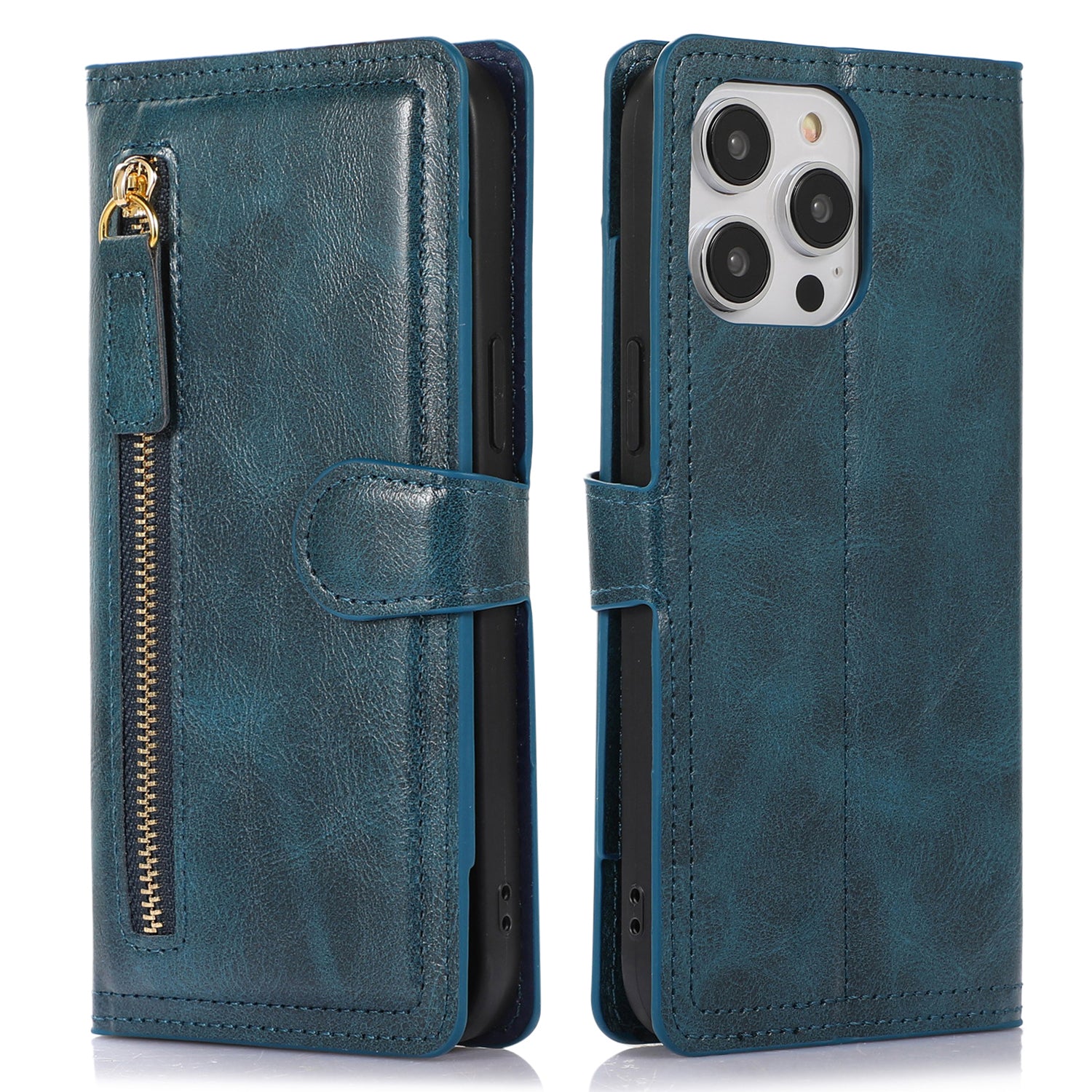 Til iPhone 15 Pro Max Wallet Drop-proof PU-læderetui Lynlåslomme Flip Stand Telefoncover