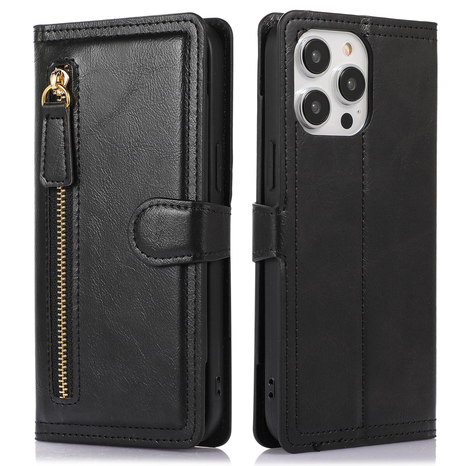 Til iPhone 15 Pro Max Wallet Drop-proof PU-læderetui Lynlåslomme Flip Stand Telefoncover