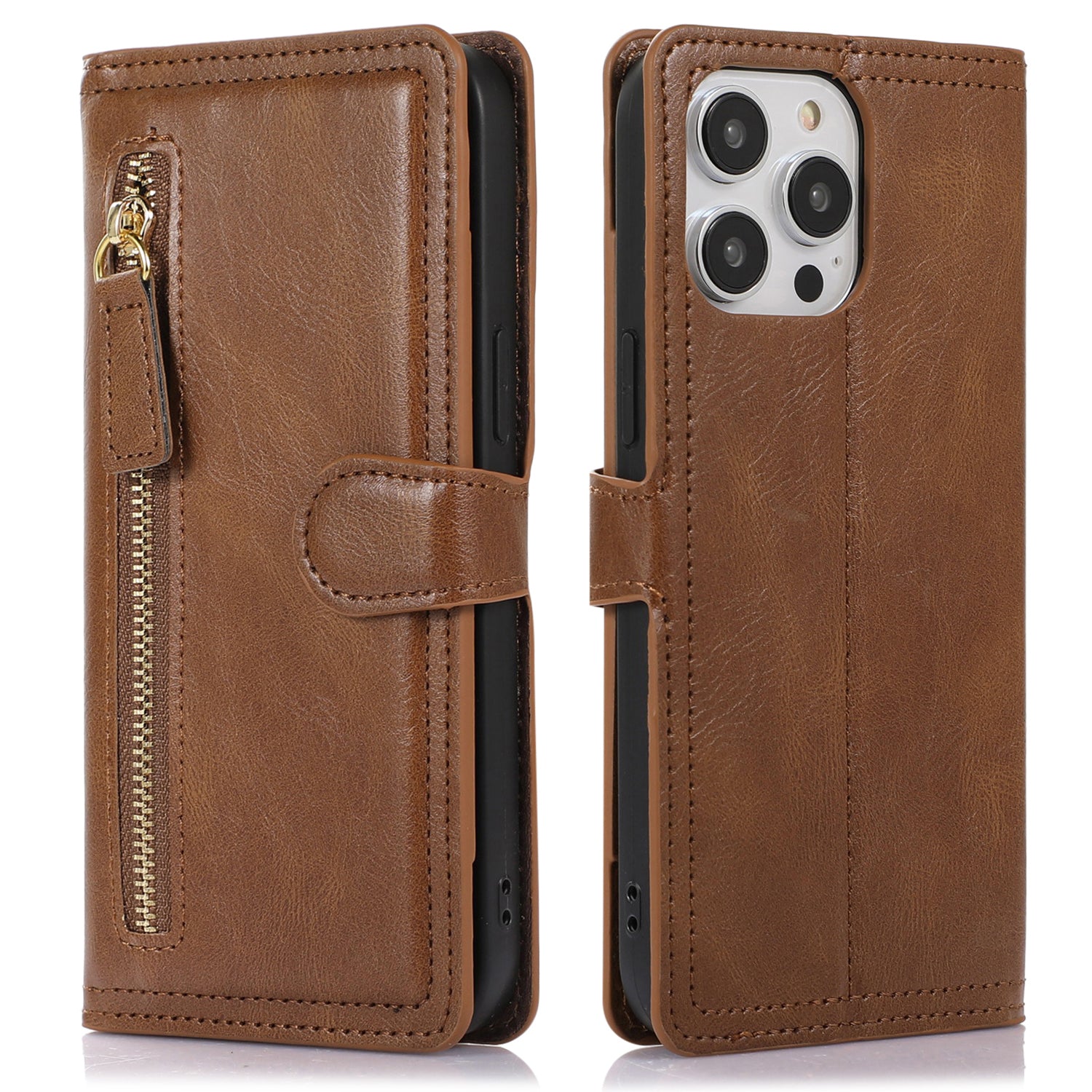 Til iPhone 15 Pro Max Wallet Drop-proof PU-læderetui Lynlåslomme Flip Stand Telefoncover