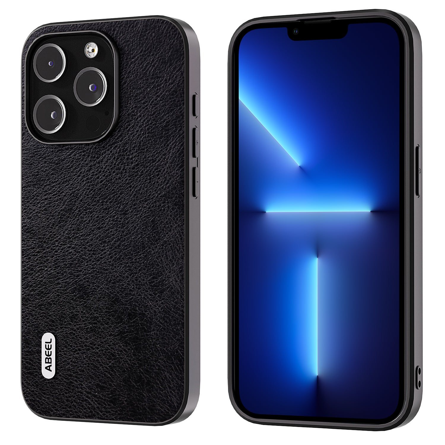ABEEL For iPhone 13 Pro Max 6.7 inch Drop-Proof Phone Case Litchi Texture PU Leather Coated TPU Cover
