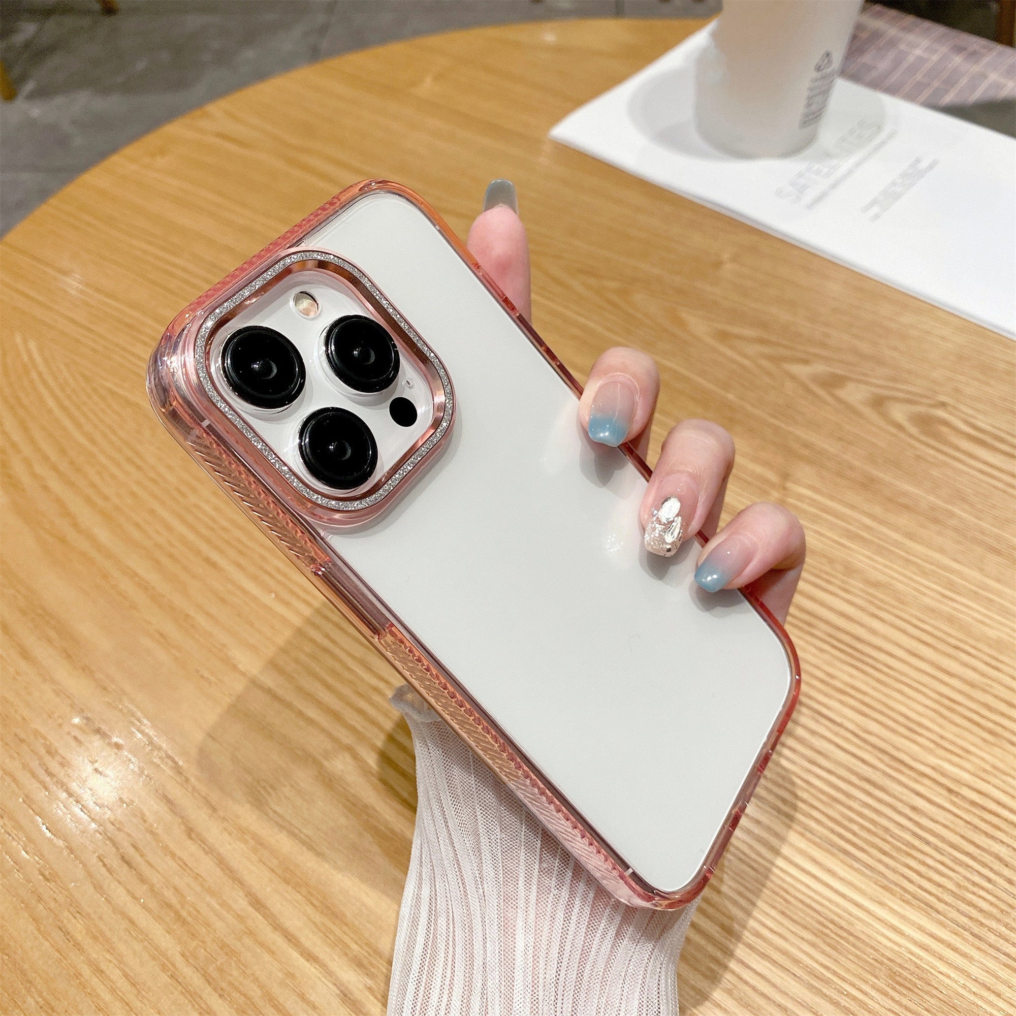 Transparent Phone Case for iPhone 13 Pro 6.1 inch Glitter Camera Frame TPU PC Cover