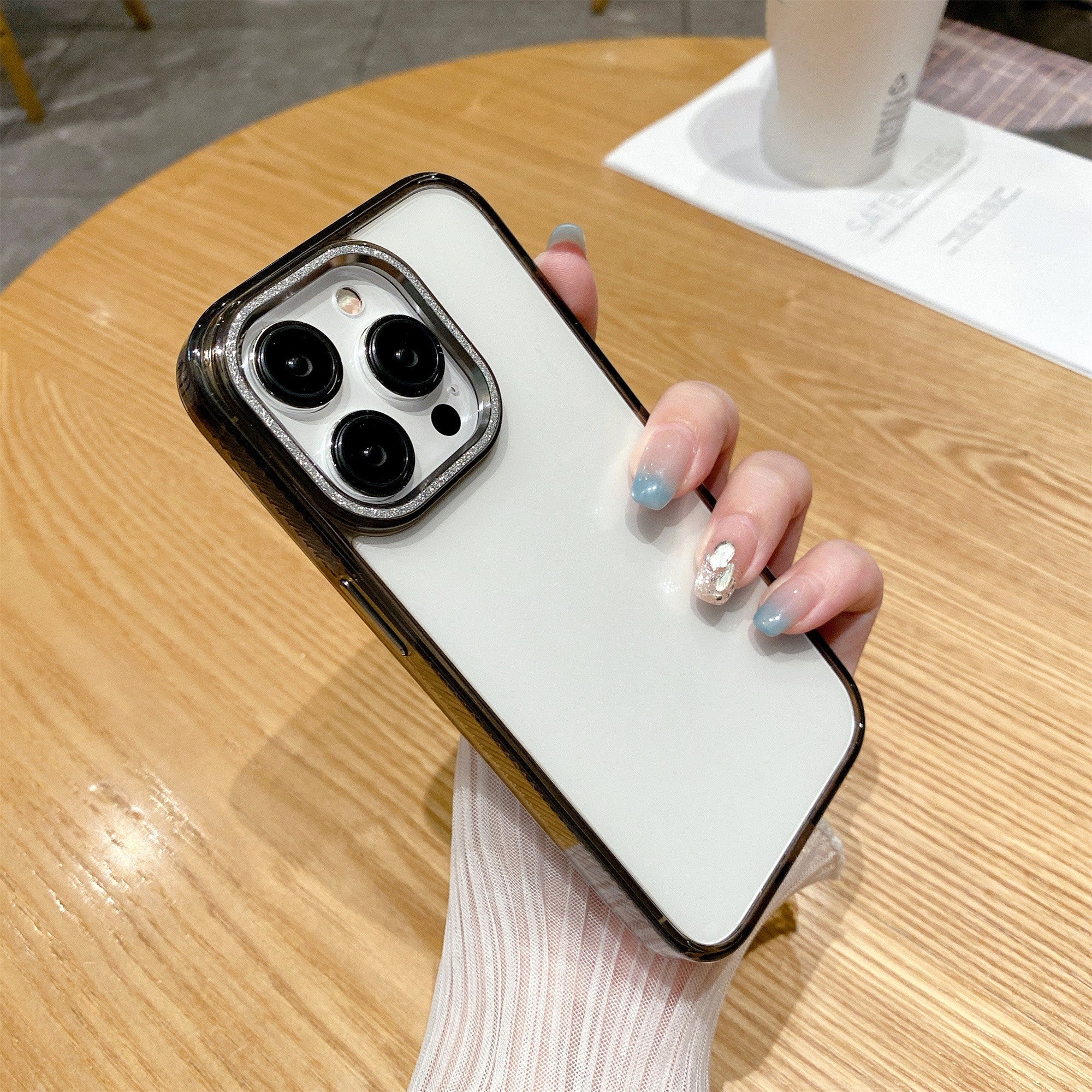 TPU PC Cover for iPhone 12 Pro Max 6.7 inch Glitter Camera Frame Transparent Phone Case