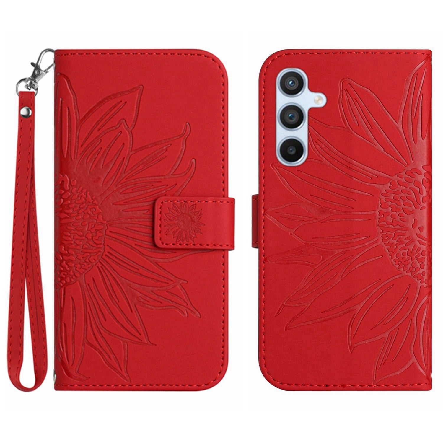 HT04 Leather Wallet Case for Samsung Galaxy A25 5G Stand Sunflower Pattern Phone Cover with Hand Strap