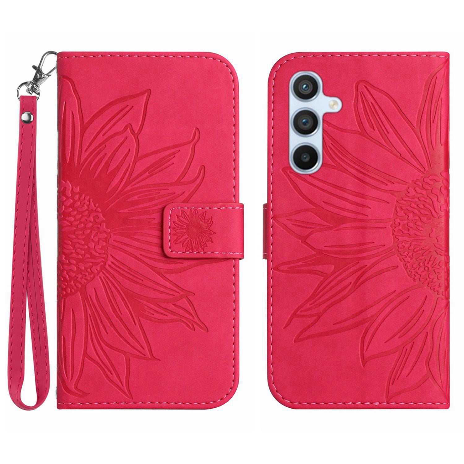 HT04 Leather Wallet Case for Samsung Galaxy A25 5G Stand Sunflower Pattern Phone Cover with Hand Strap