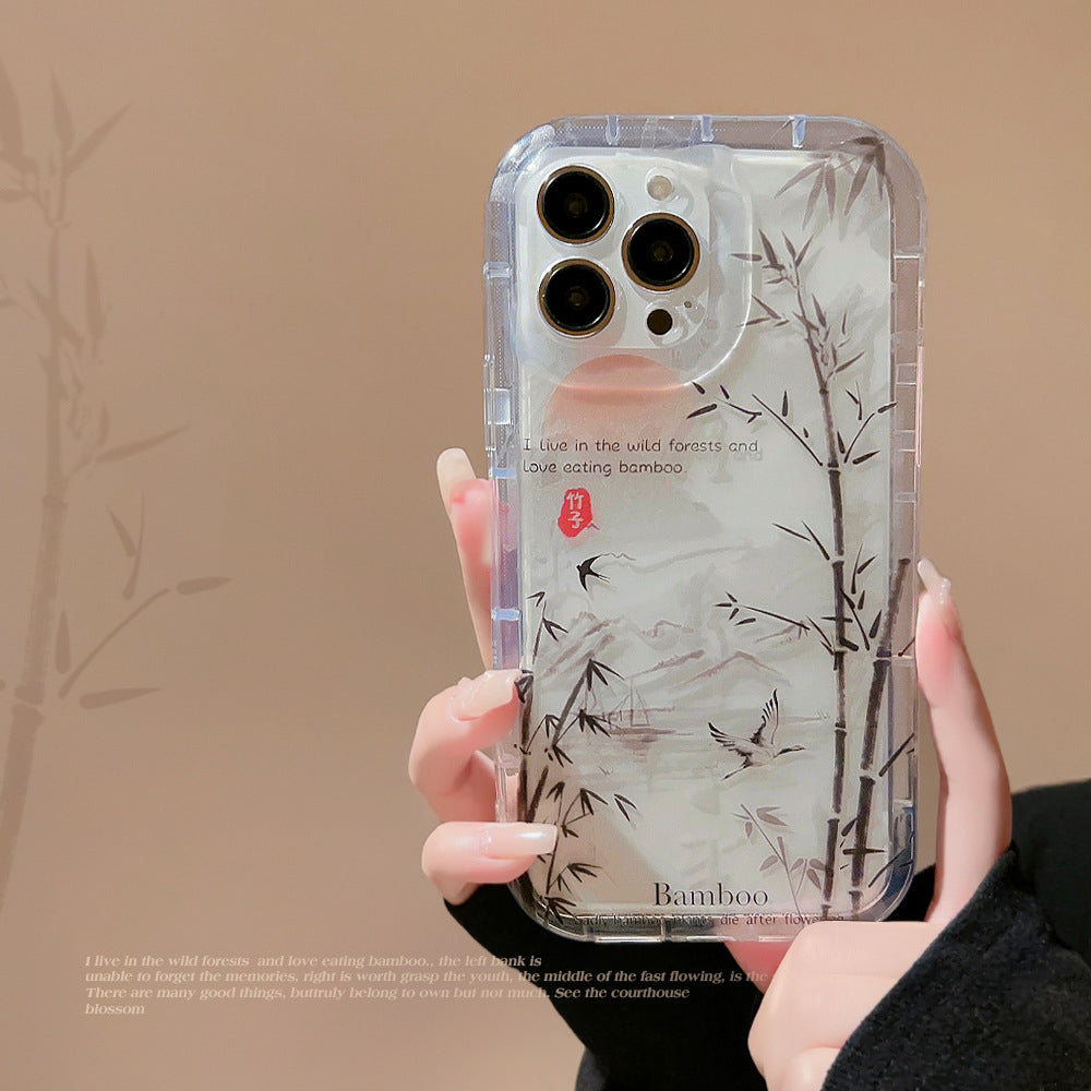 For iPhone 14 Pro Anti-drop TPU Cover Bamboo Forest Ink Painting Transparent Phone Case