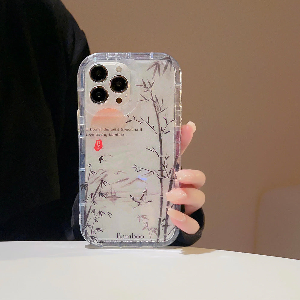 For iPhone 14 Pro Anti-drop TPU Cover Bamboo Forest Ink Painting Transparent Phone Case