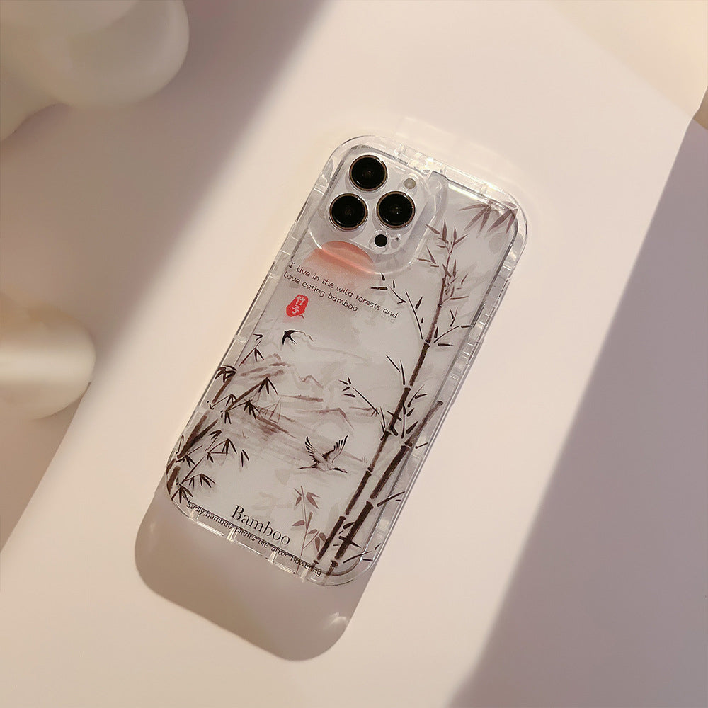 For iPhone 14 Pro Anti-drop TPU Cover Bamboo Forest Ink Painting Transparent Phone Case