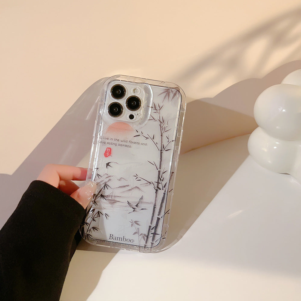 For iPhone 14 Pro Anti-drop TPU Cover Bamboo Forest Ink Painting Transparent Phone Case