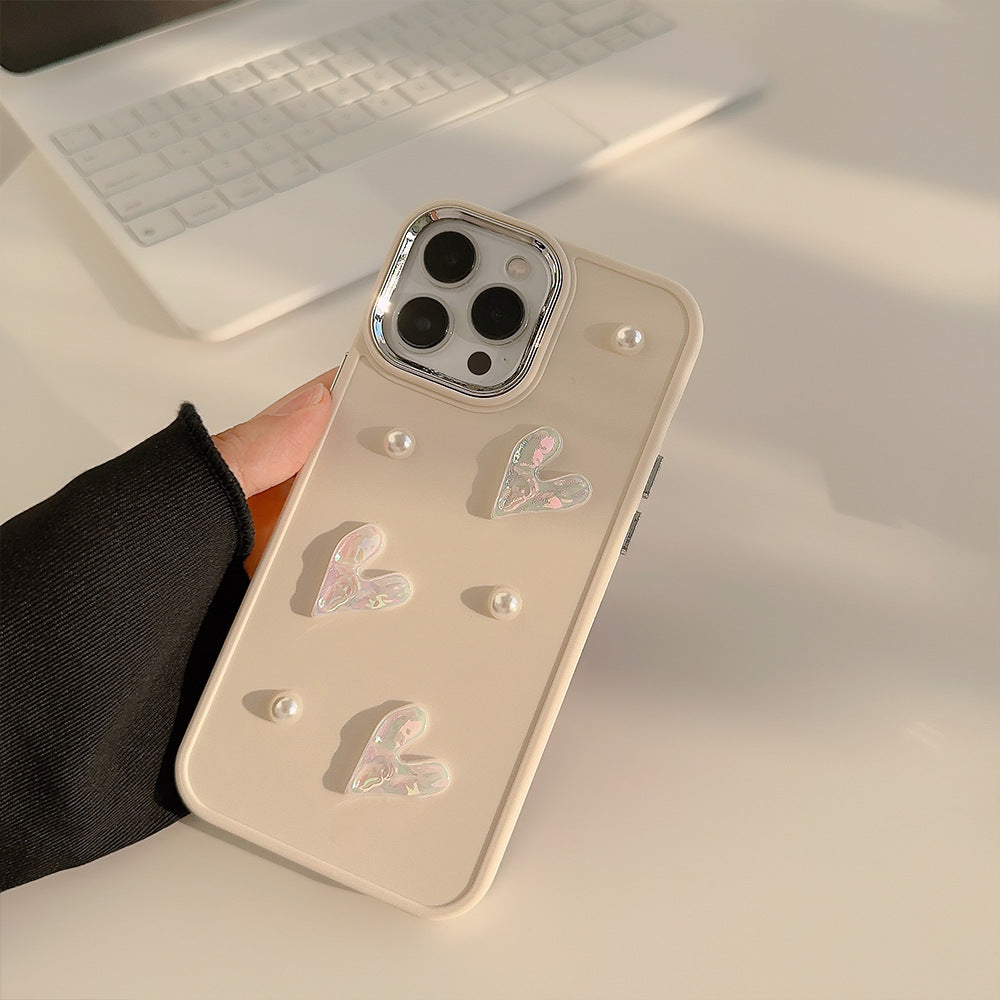 Til iPhone 14 Pro 3D Heart Pearl Decor Stødsikker TPU-cover Telefonbagcover