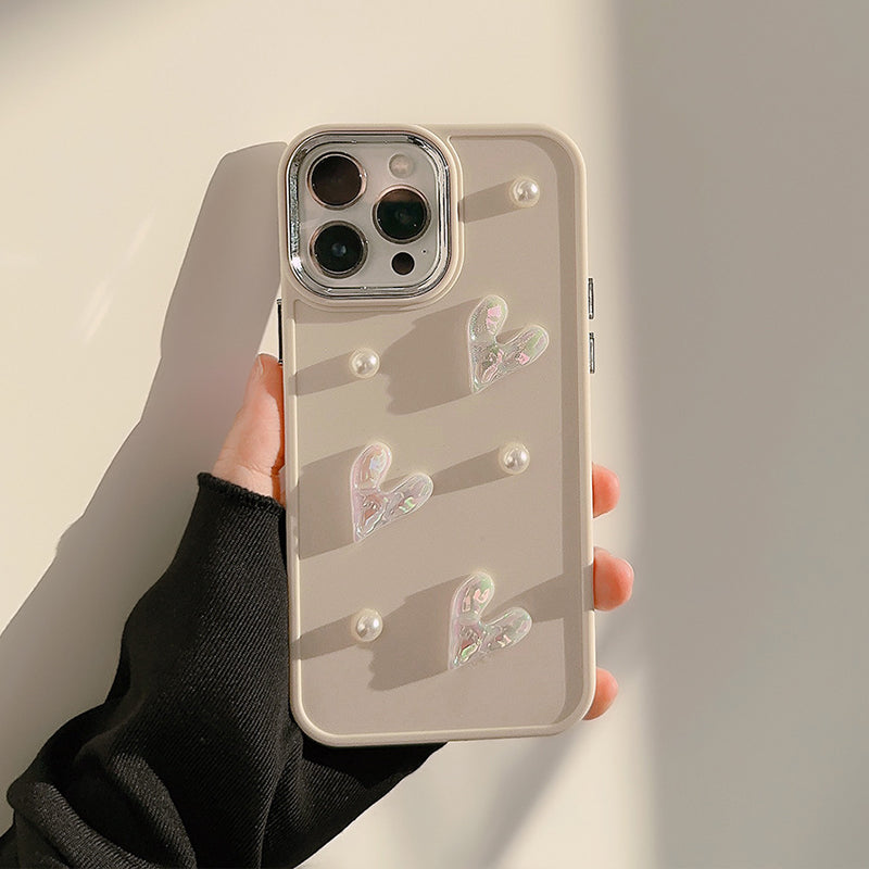 Til iPhone 14 Pro 3D Heart Pearl Decor Stødsikker TPU-cover Telefonbagcover