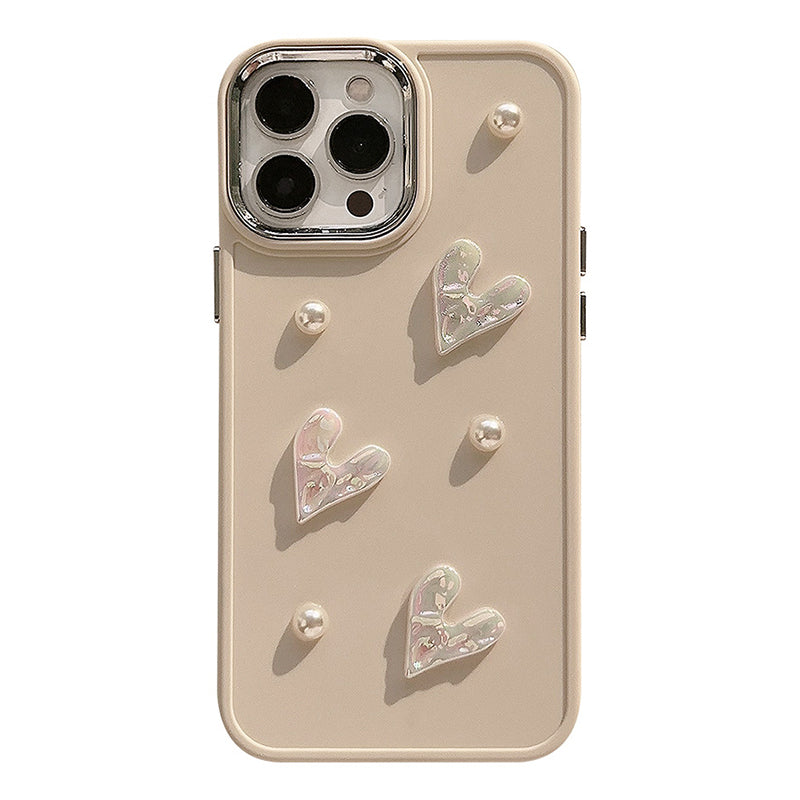 TPU Cover for iPhone 13 Pro Max 6.7 inch 3D Heart Pearl Decor Fall Proof Phone Back Case
