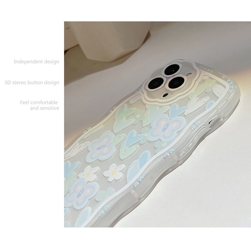 TPU Case for iPhone 14 Pro Heart Shape Butterfly Pattern Clear Phone Cover with Bead Chain