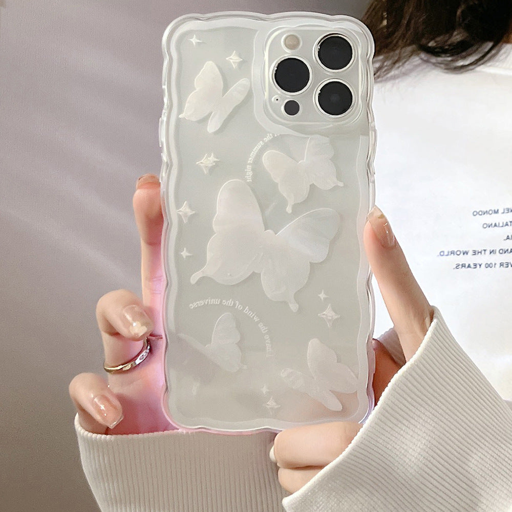 For iPhone 13 Pro Max Butterfly Pattern Phone Case Wavy Edge Transparent TPU Phone Cover