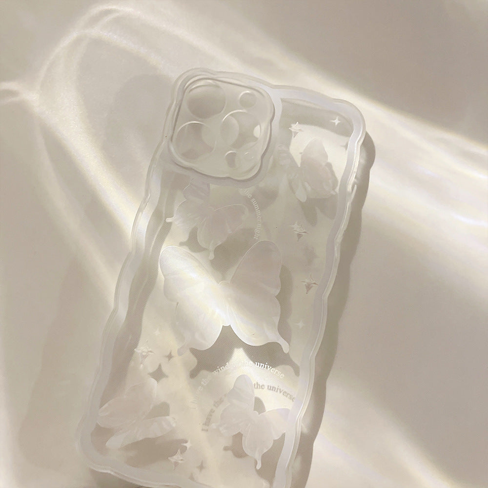 For iPhone 13 Pro Max Butterfly Pattern Phone Case Wavy Edge Transparent TPU Phone Cover