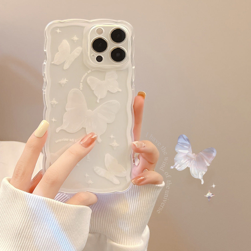 For iPhone 13 Pro Max Butterfly Pattern Phone Case Wavy Edge Transparent TPU Phone Cover