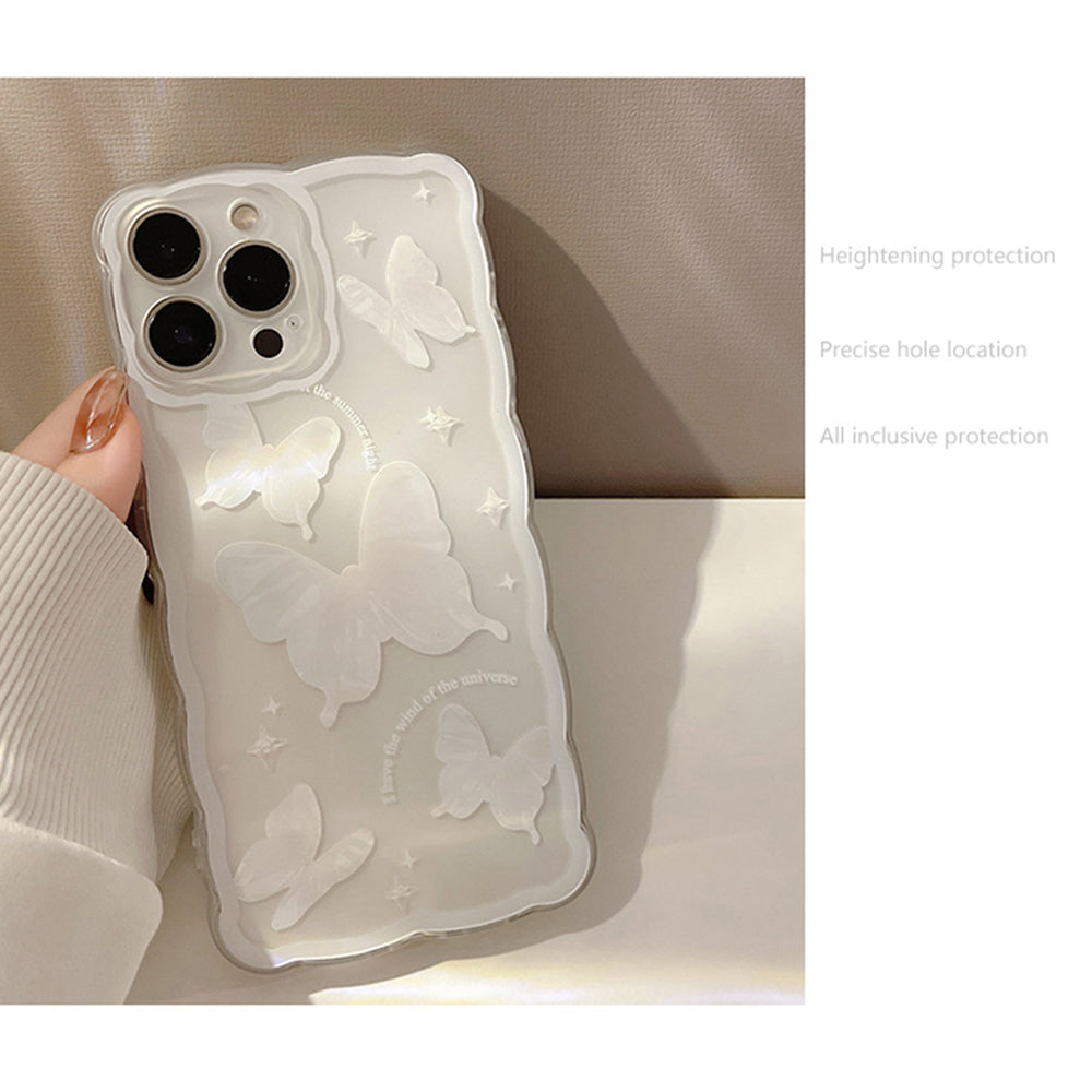 For iPhone 13 Pro Max Butterfly Pattern Phone Case Wavy Edge Transparent TPU Phone Cover