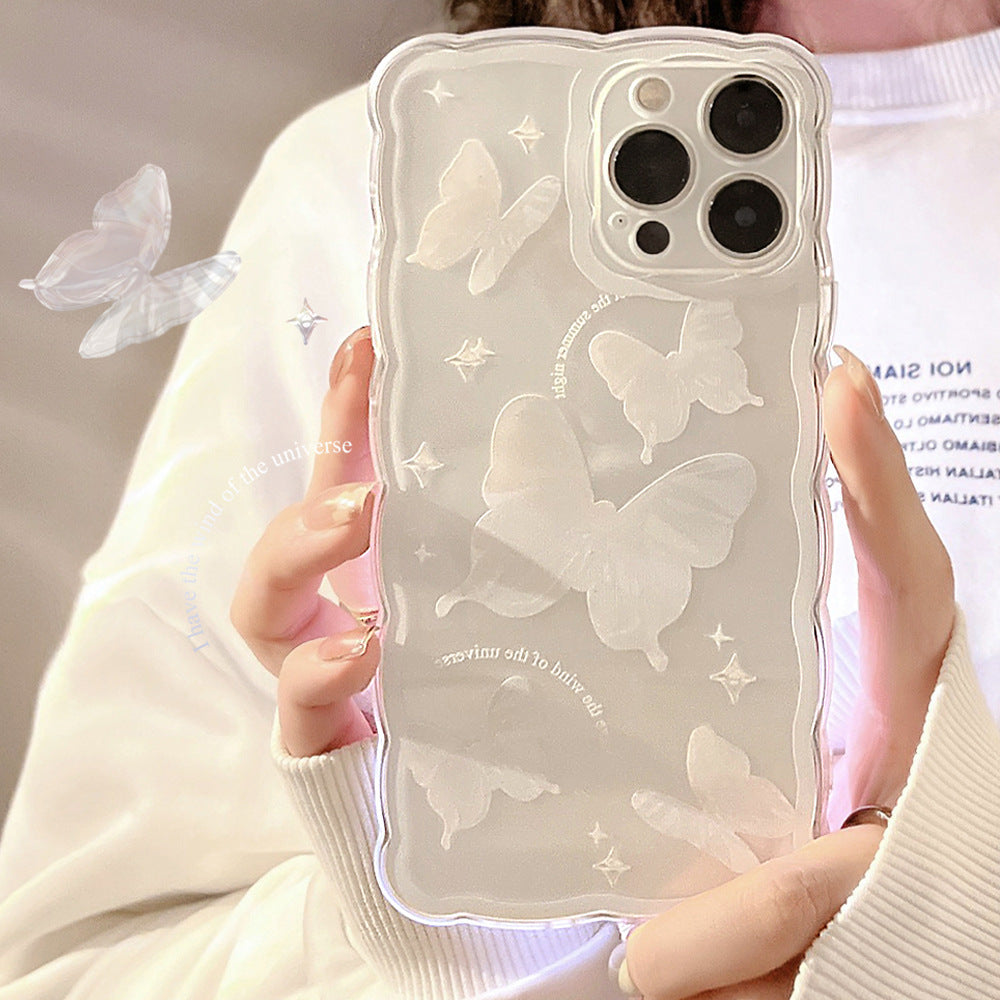 For iPhone 14 Pro Max Butterfly Pattern TPU Case Wavy Edge Protective Clear Phone Cover