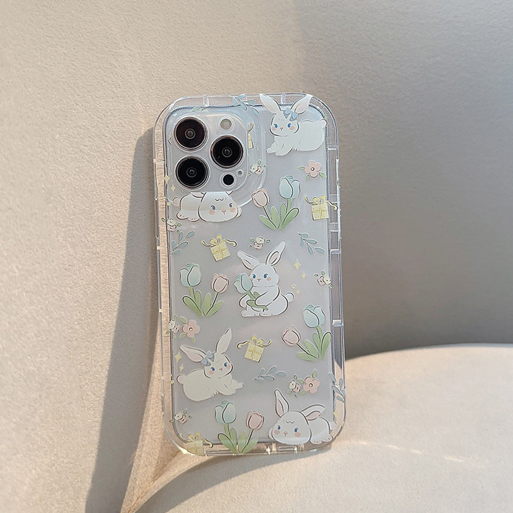 For iPhone 14 Pro Max Cartoon Rabbit Flower Pattern Drop-proof TPU Cover Clear Phone Case