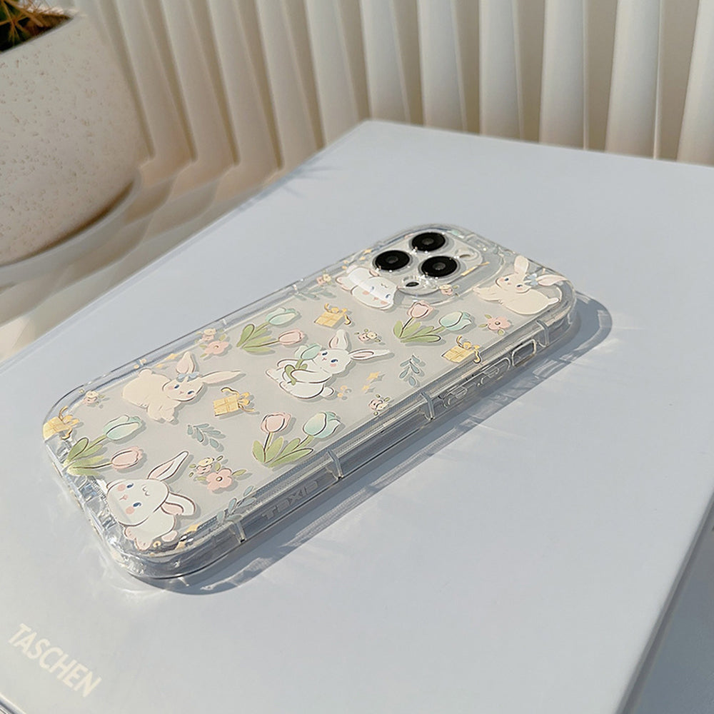 For iPhone 14 Pro Max Cartoon Rabbit Flower Pattern Drop-proof TPU Cover Clear Phone Case