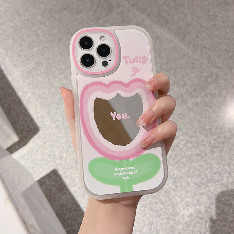 For iPhone 13 Pro Max Gradient Pink Flower Pattern TPU Mobile Phone Case Shockproof Cover with Wrist Strap