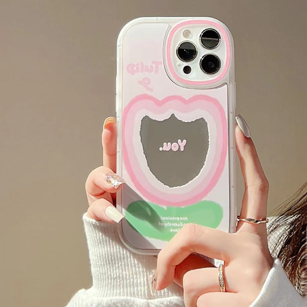TPU Phone Case for iPhone 14 Pro Max Gradient Pink Flower Pattern Shell Phone Cover with Wrist Strap