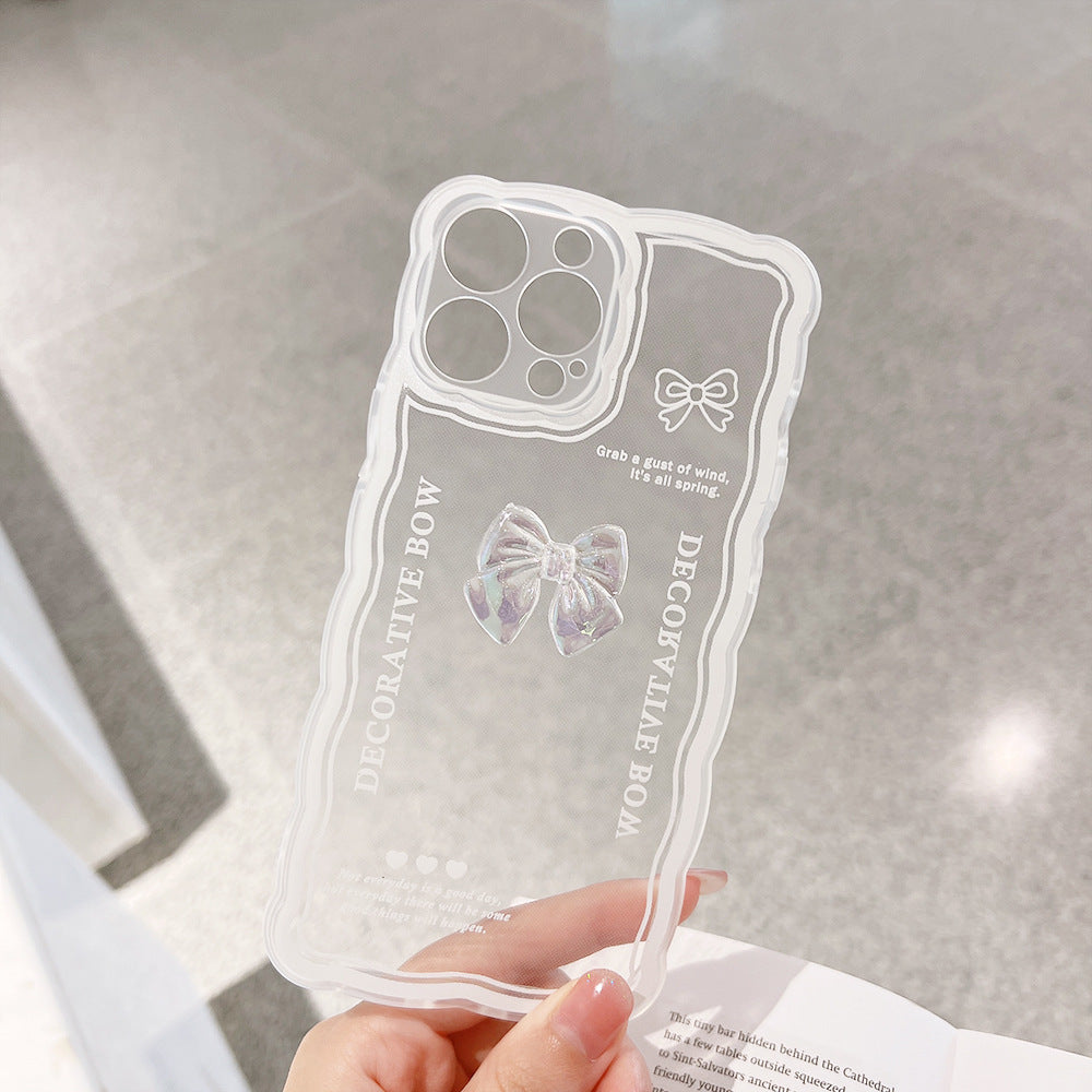 For iPhone 13 Pro Cell Phone Cover Bowknot Decor Clear TPU Mobile Phone Case with Wrist Strap