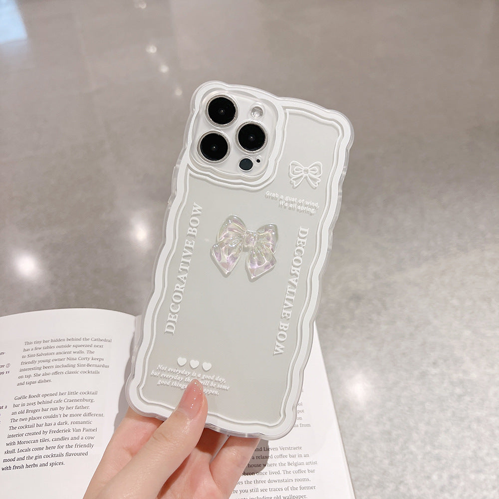 For iPhone 13 Pro Cell Phone Cover Bowknot Decor Clear TPU Mobile Phone Case with Wrist Strap