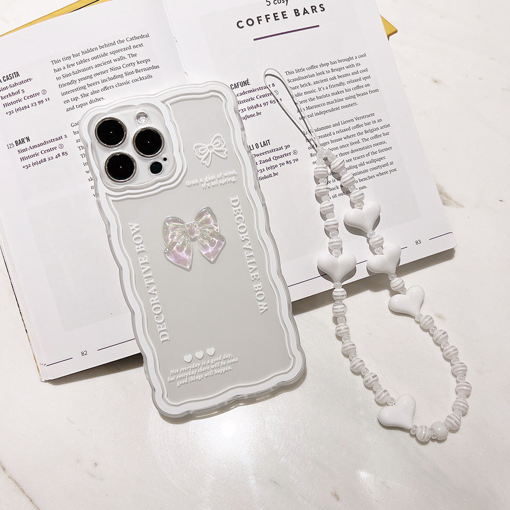 Crystal Clear Phone Case for iPhone 12 Pro Flexible TPU Phone Cover Bowknot Decor Shell with Wrist Strap
