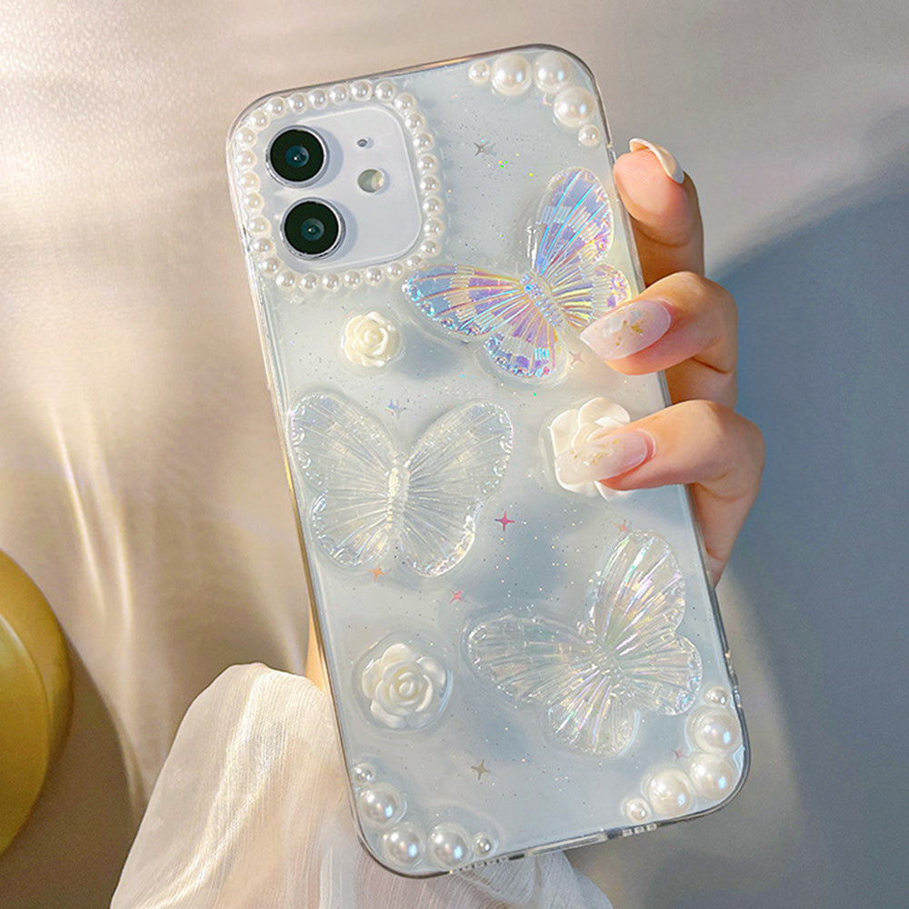 Protective Phone Cover for iPhone 12 mini 3D Butterfly Flower Decor TPU Phone Back Case