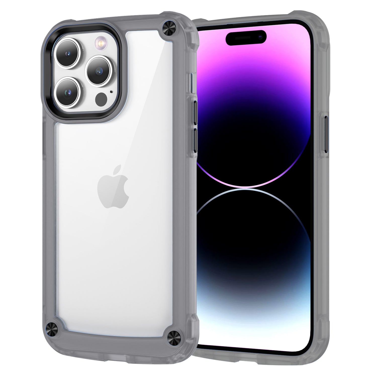 For iPhone 14 Pro Max Drop-proof Phone Case Skin-touch PC TPU Clear Cover with Alloy Lens Frame