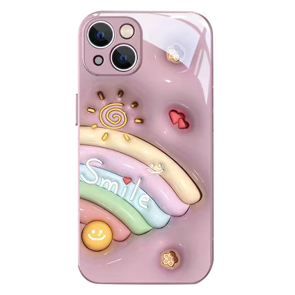 Smile Face Rainbow Pattern Phone Cover for iPhone 13 Tempered Glass TPU Phone Case