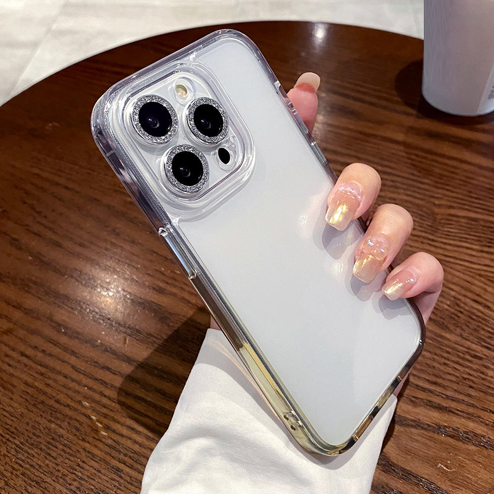 For iPhone 14 Pro Max Gradient Clear Phone Case TPU PC Anti-drop Cover with Glitter Ring Lens Protector