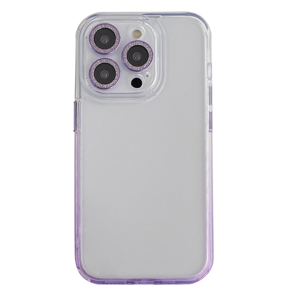 For iPhone 13 Pro Max 6.7 inch TPU PC Phone Cover Gradient Clear Back Case with Glitter Ring Lens Protector
