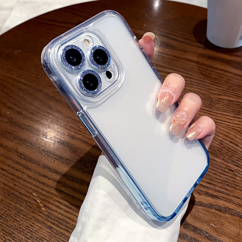 For iPhone 13 Pro Max 6.7 inch TPU PC Phone Cover Gradient Clear Back Case with Glitter Ring Lens Protector