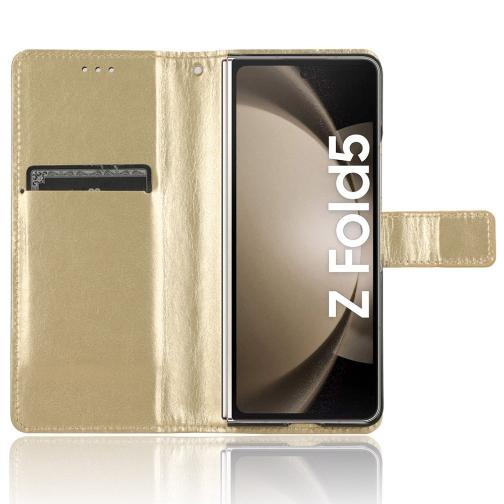 For Samsung Galaxy Z Fold5 5G Card Holder Phone Leather Case Crazy Horse Texture Stand Cover
