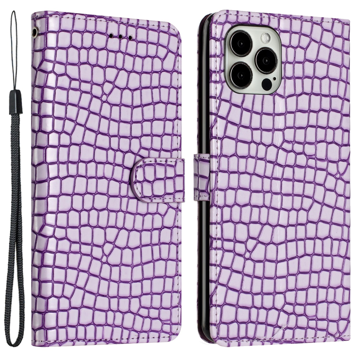 For iPhone 12 Pro Max 6.7 inch Crocodile Texture Flip Shell PU Leather Stand Phone Wallet Case with Hand Strap