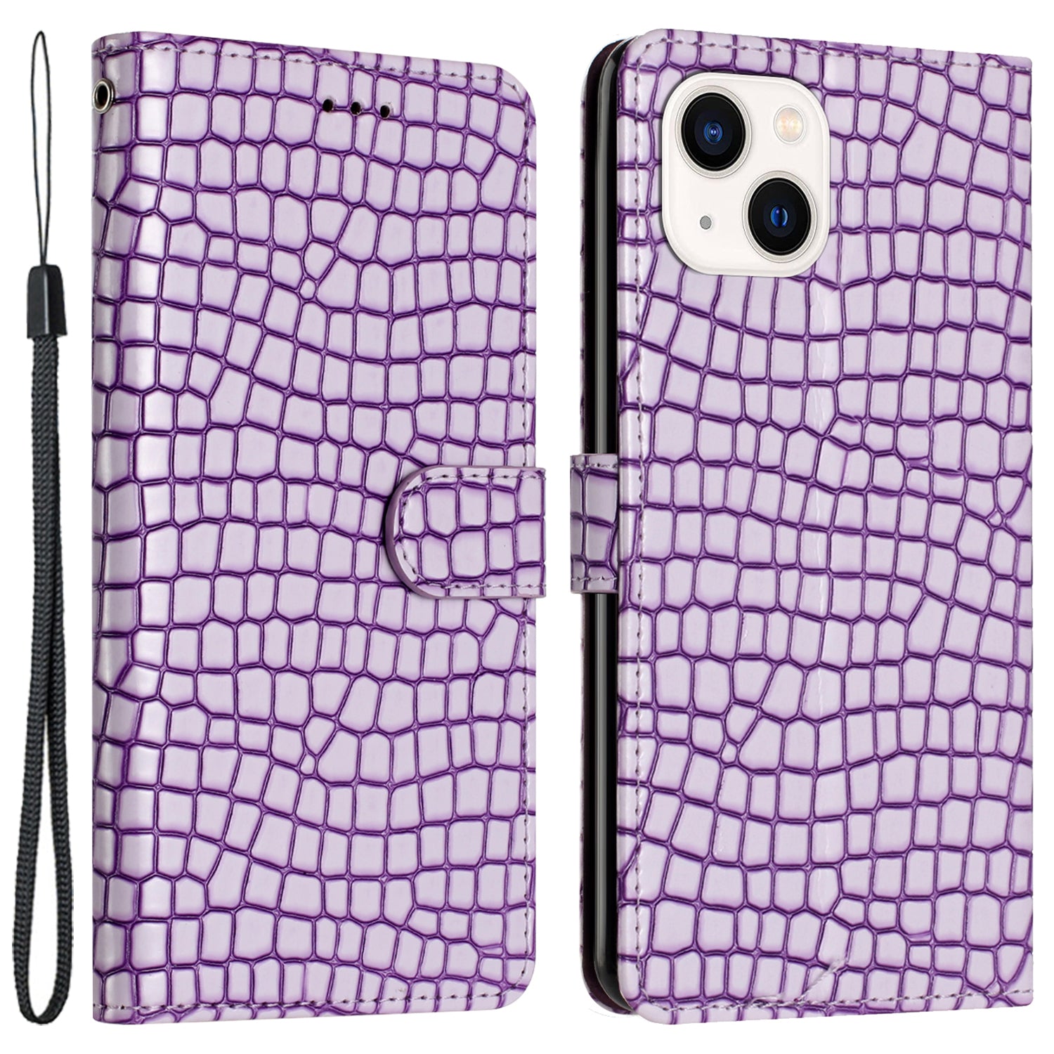 Pro iPhone 13 6,1palcový PU kožený TPU kryt Krokodýlí textura Stojan na telefon Peněženka s poutkem na ruku