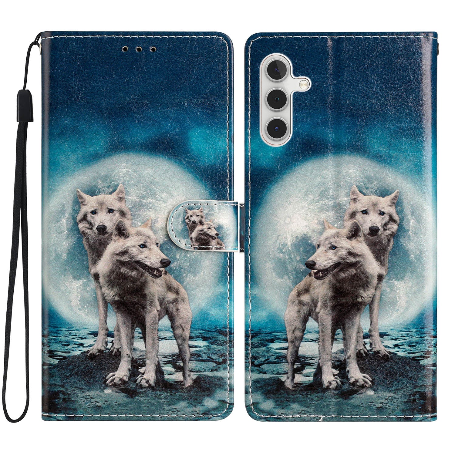 For Samsung Galaxy S23 FE PU Leather Phone Case Wallet Stand Pattern Printing Cover with Strap