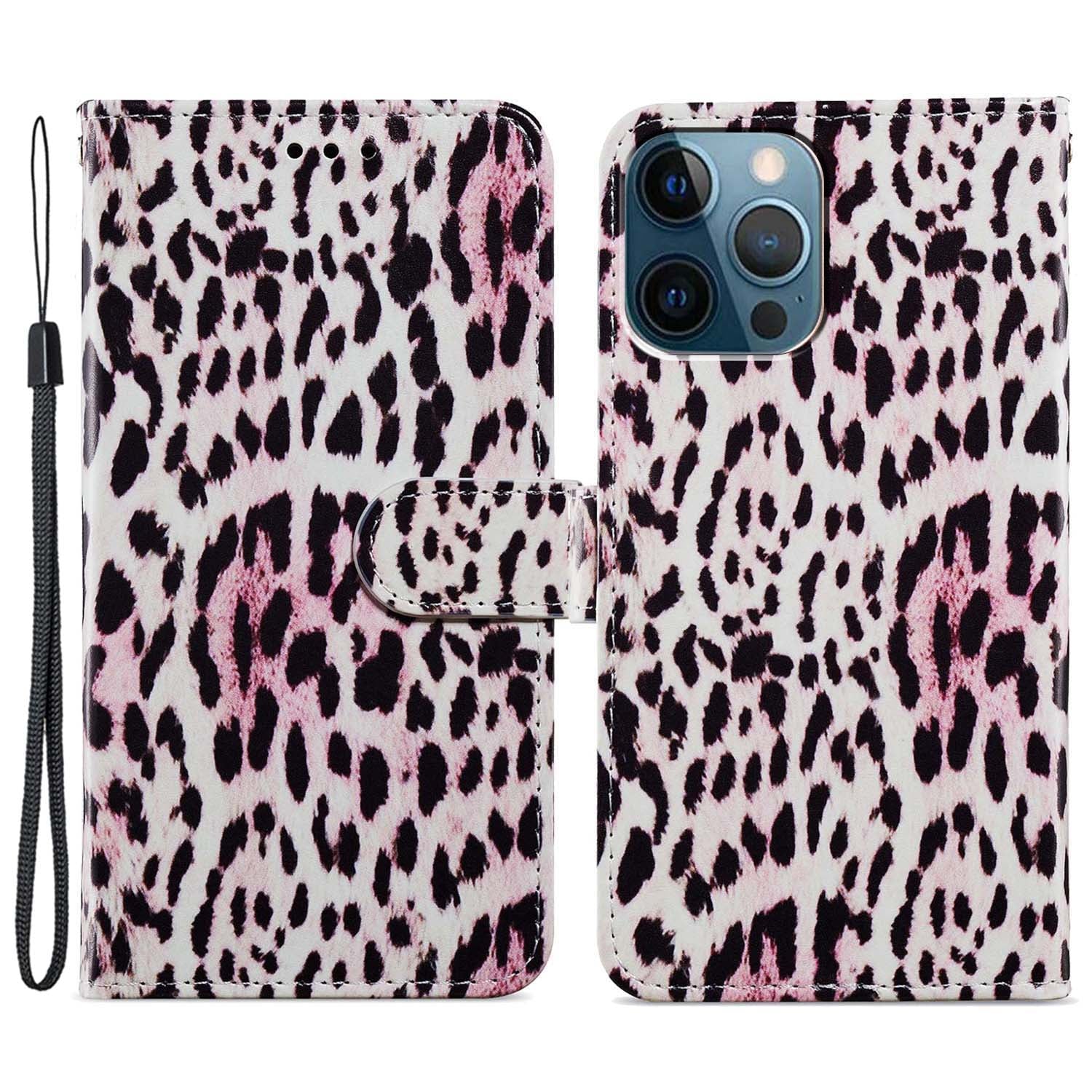 For iPhone 15 Pro Stand Phone Case Pattern Printing PU Leather Wallet Cover with Strap