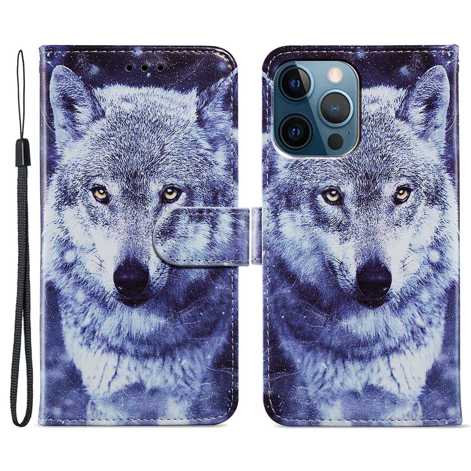 For iPhone 15 Pro Stand Phone Case Pattern Printing PU Leather Wallet Cover with Strap