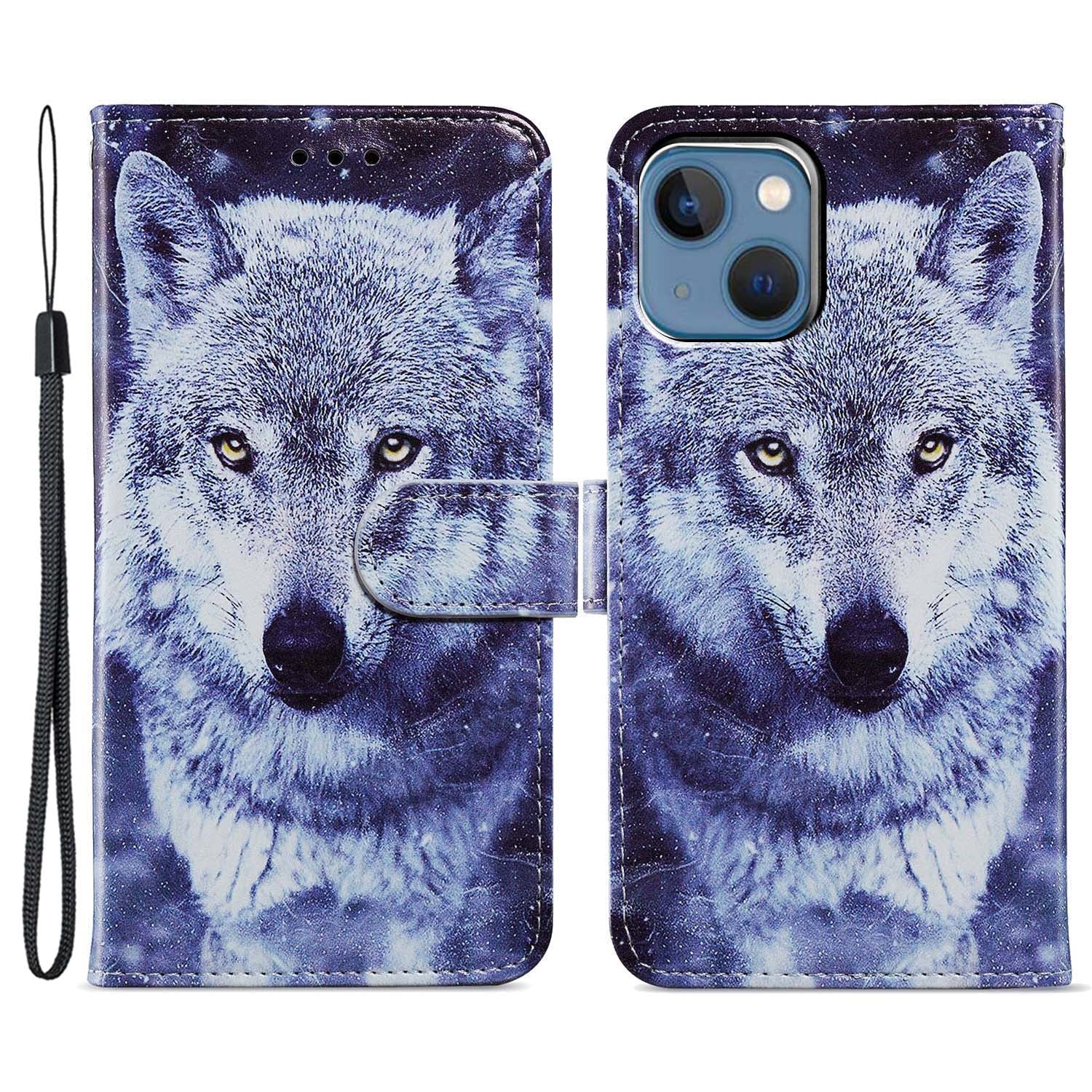 For iPhone 15 Plus Wallet Case PU Leather Pattern Printing Stand Phone Cover with Strap