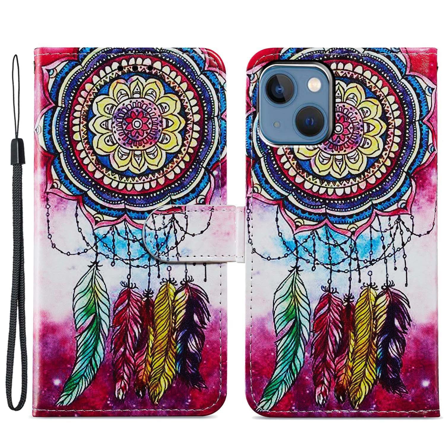 For iPhone 15 Plus Wallet Case PU Leather Pattern Printing Stand Phone Cover with Strap