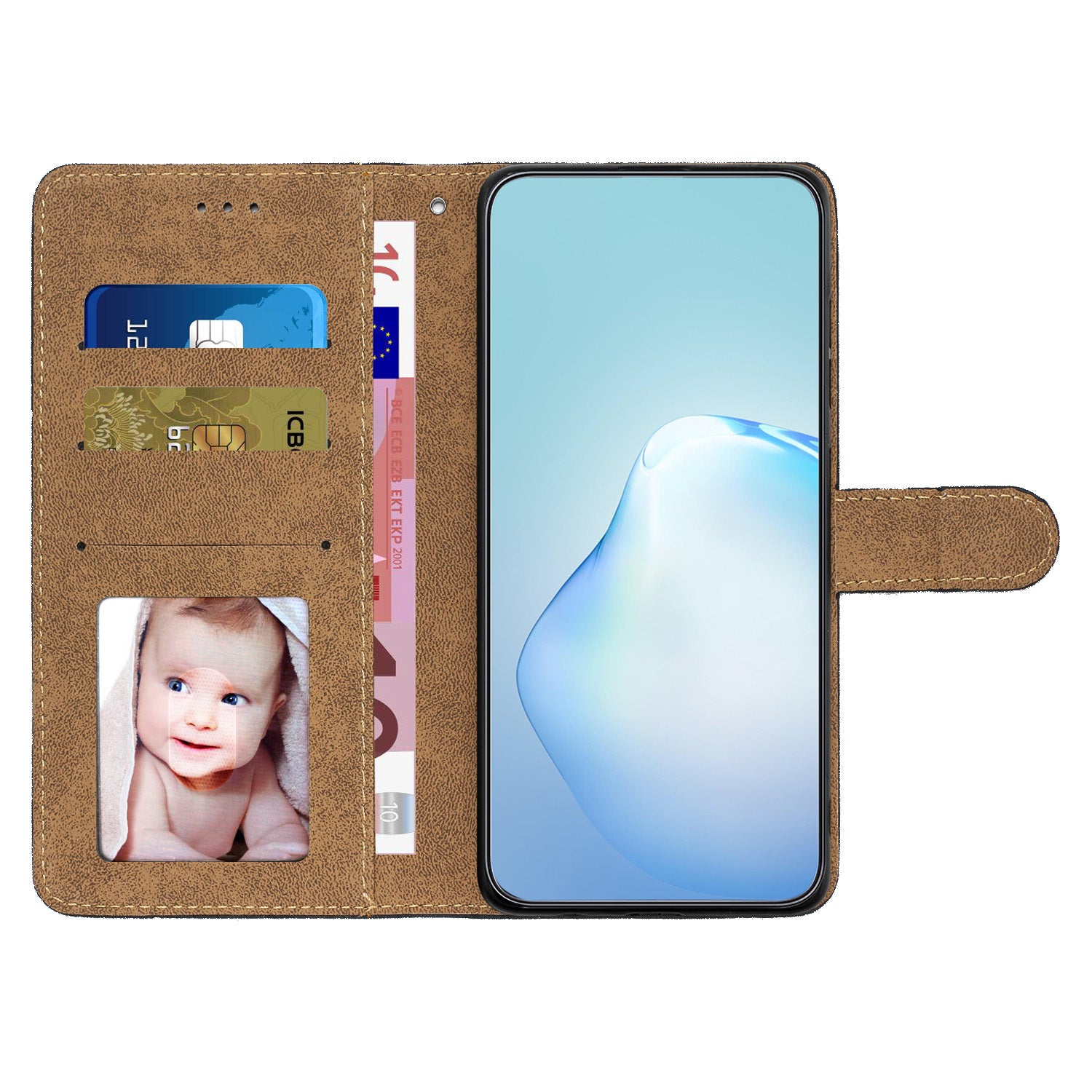 For Samsung Galaxy S23 FE Phone Cover Crazy Horse Texture Imprinted Lines Shell PU Leather Phone Stand Case Wallet